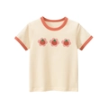 Kids cream short sleeve ringer tee with cute cartoon tomato print and red trim - 100cm / Beige Apricot