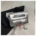 Metallic silver rectangular clutch bag with a sleek chain strap and hollow handle - Silver