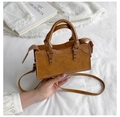 Mini borsa a mano in pelle PU color caramello con doppi manici e tracolla sottile - Marrone