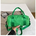 Vibrant green cylindrical nylon handbag with wide adjustable shoulder strap - Large / Green
