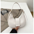 Minimalist white crescent underarm bag with gold buckle hardware for women - White