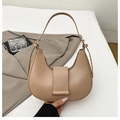 Minimalist beige crescent underarm bag with smooth faux leather and gold hardware detail - Dark Khaki