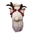 Reindeer gnome doll with white knit hat, brown antlers and red plaid bow decoration - White Shell Hat Reindeer Gnome