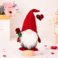 Valentine's Day gnome plush with red knit hat, white beard, and a red rose decoration - Knitted Heart Design [men's Style]