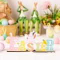 Easter wooden gnome desktop decoration with colorful EASTER letters and rabbit ears - Gnome Style