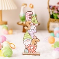 Easter wooden ornaments with colorful gnome rabbit letters on a rustic base - EASTER Letter Style