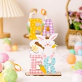 Décoration de Pâques en bois avec lettres colorées et lapin mignon tenant une carotte - Style Lapin