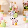Easter wooden HOP sign featuring a colorful gnome with a green egg on a steady base - HOP Letter Style