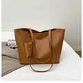 Bolso tote marrón de gran capacidad en cuero PU mate con pequeño bolso a juego - Marrón