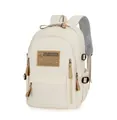 Dettaglio dello zaino beige con tasche laterali e spallacci in rete grigia traspirante - Beige