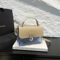 Blue translucent PVC crossbody saddle bag with khaki fabric flap and metal buckle - Khaki