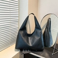 Bolso hobo clásico de cuero trenzado negro con textura intrecciato y gran capacidad - Negro