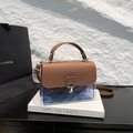 Blue translucent crossbody saddle bag with brown leather flap and silver buckle - Brown