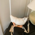 Chic cream white crescent croissant crossbody bag made of premium pleated PU leather - White
