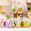 Easter purple wooden Happy Easter sign featuring a cartoon bunny and painted eggs - Purple Wood Ornament-EASTER