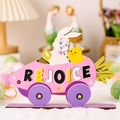 Décoration de Pâques en bois avec chariot lapin rose, texte REJOICE et petit poussin - Ornement en Bois Violet-REJOICE