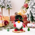Christmas gnome plush with black hat and candy cane on a wooden base ornament - Black Hat Candy Style (Snowman)