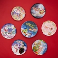 Set di 7 sottobicchieri natalizi in banda stagnata con disegni di Babbo Natale e renne - Sottobicchiere in Banda Stagnata Stile B