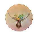 Artistic shaman drum with hand-painted elk and floral motifs on a white background - Colorful Tibetan Antelope Drum