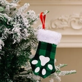 Green plaid cat paw Christmas stocking with white plush trim hanging on a tree - Small / Green & Black Plaid
