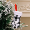 Mini black and white buffalo plaid Christmas stocking with white pet paw print - Small / Black White Grid