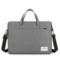 Slim grey laptop briefcase with top handle and shoulder strap for business travel - Gray