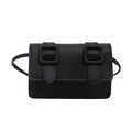 Chic black mini crossbody messenger bag with double decorative straps and flap closure - Black