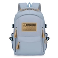 Waterproof light blue nylon backpack with khaki zipper pulls and a leather logo patch - Blue