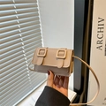 Chic beige mini messenger bag with double buckles and slim crossbody shoulder strap - Khaki