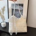 Elegante bolso tote de encaje blanco con un gran lazo para el transporte diario femenino - Beige Con Pañuelo