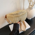 Handgefertigte beige Stroh-Gürteltasche mit verstellbarem Canvas-Gurt für den Sommer - Khaki