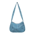 Light blue bamboo embroidery dumpling bag with adjustable shoulder strap on white background - Blue