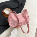 Borsa a mano vintage rosa con stampa a foglie di bambù in tessuto jacquard - Rosa
