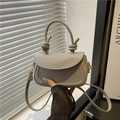 Borsa a sella vintage grigio blu chiaro con manico a nodo e finiture dorate - Grigio