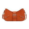 Orange faux crocodile leather underarm shoulder bag with silver buckle and crescent shape - Orange