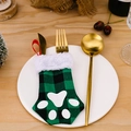 Grün-schwarz karierter Besteckhalter im Katzenpfoten-Design für die Weihnachtsdeko - Grün-Schwarz Kariert