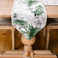 Ink wash style table runner with green floral print and golden tassel detail - Small Style (5057861646410)