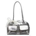 Silver metallic shoulder bag with soft faux leather texture and white organza bow detail - Silver