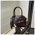 Deep brown glossy leather Boston bag with decorative straps and top handles detail - Coffee
