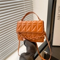 Elegant orange quilted square handbag with top handle and decorative resin chain strap - Brown