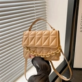 Chic apricot quilted crossbody handbag with chunky chain decor and top handle - Khaki