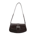 Retro dark brown leather underarm bag with a stylish silver metal buckle for women - Brown
