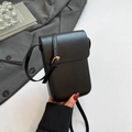 Bolso bandolera negro minimalista para móvil en cuero PU con hebilla dorada fina - Negro