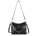 Black bucket bag with glossy crinkled leather and decorative silver metal chain link - Black