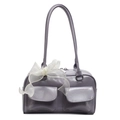 Lavender soft faux leather shoulder bag with front double pockets and white mesh bow accessory - Purple