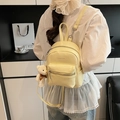 Mini mochila escolar amarillo crema en cuero PU brillante con colgante de osito - Con Colgante / Amarillo