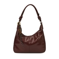 Bolso hobo marrón oscuro brillante con correa de nudo y colgante de corazón decorativo - Con Colgante / Rojo