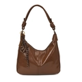 Bolso hobo de charol marrón oscuro con correa anudada elegante y diseño de media luna - Con Colgante / Marrón
