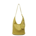Minimalist mustard yellow litchi pattern bucket bag with shoulder strap on white background - Green