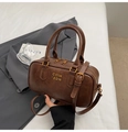 Vintage dark brown PU leather baseball bag with gold hardware and top handle - Brown (Without Pendant)